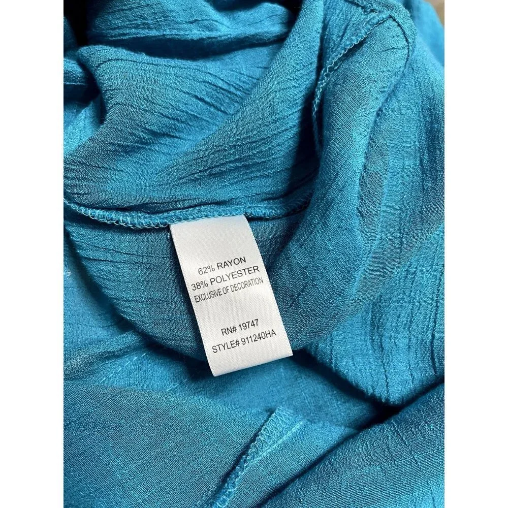 Counterparts Blue Knit Lace Trim Blouse 3/4 Sleeve Elastic Cuff Size M - Picture 10 of 12